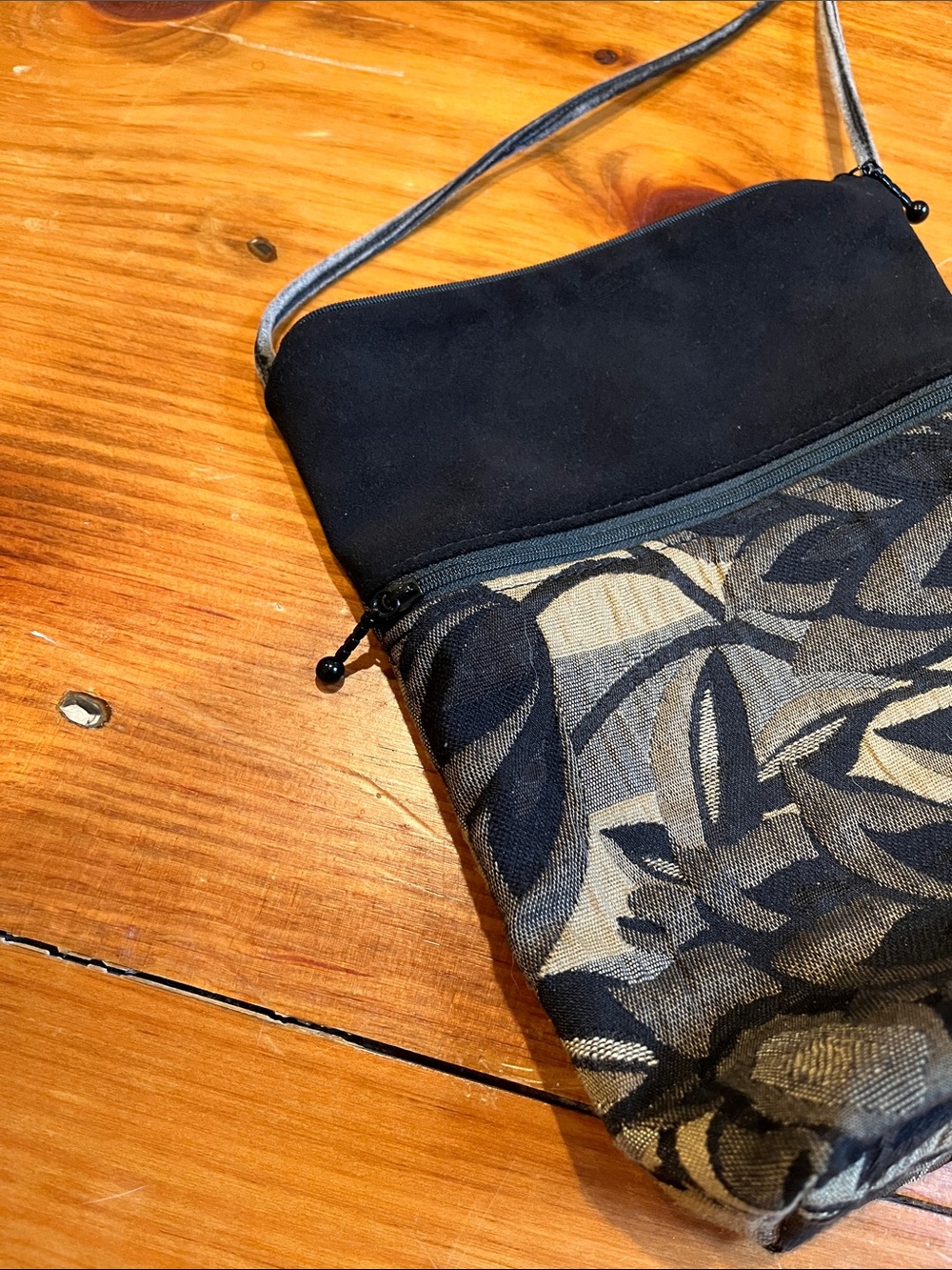 MERUCA Black Brocade Fabric Crossbody Purse Pocketbook Tapestry Art - Picture 3 of 7